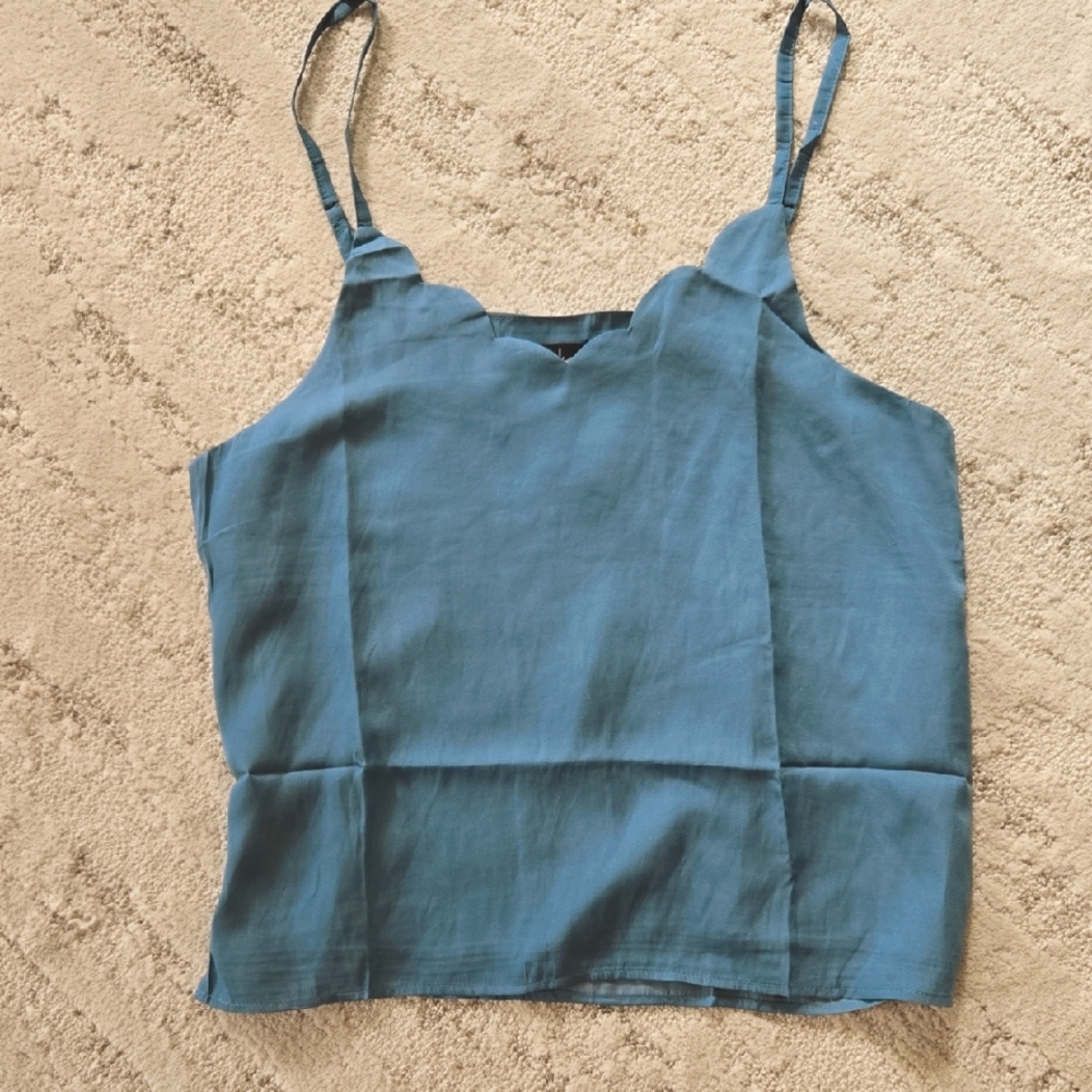 NEW, Akaiv Teal Scalloped Women's Top